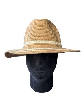 NWT Time & True Women's Striped Straw Panama Hat. Adjustable Band. Beige